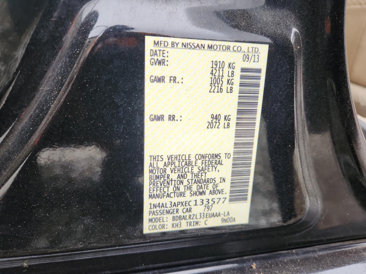 2014 Nissan Altima 2.5 VIN: 1N4AL3APXEC133577 Lot: 93635535