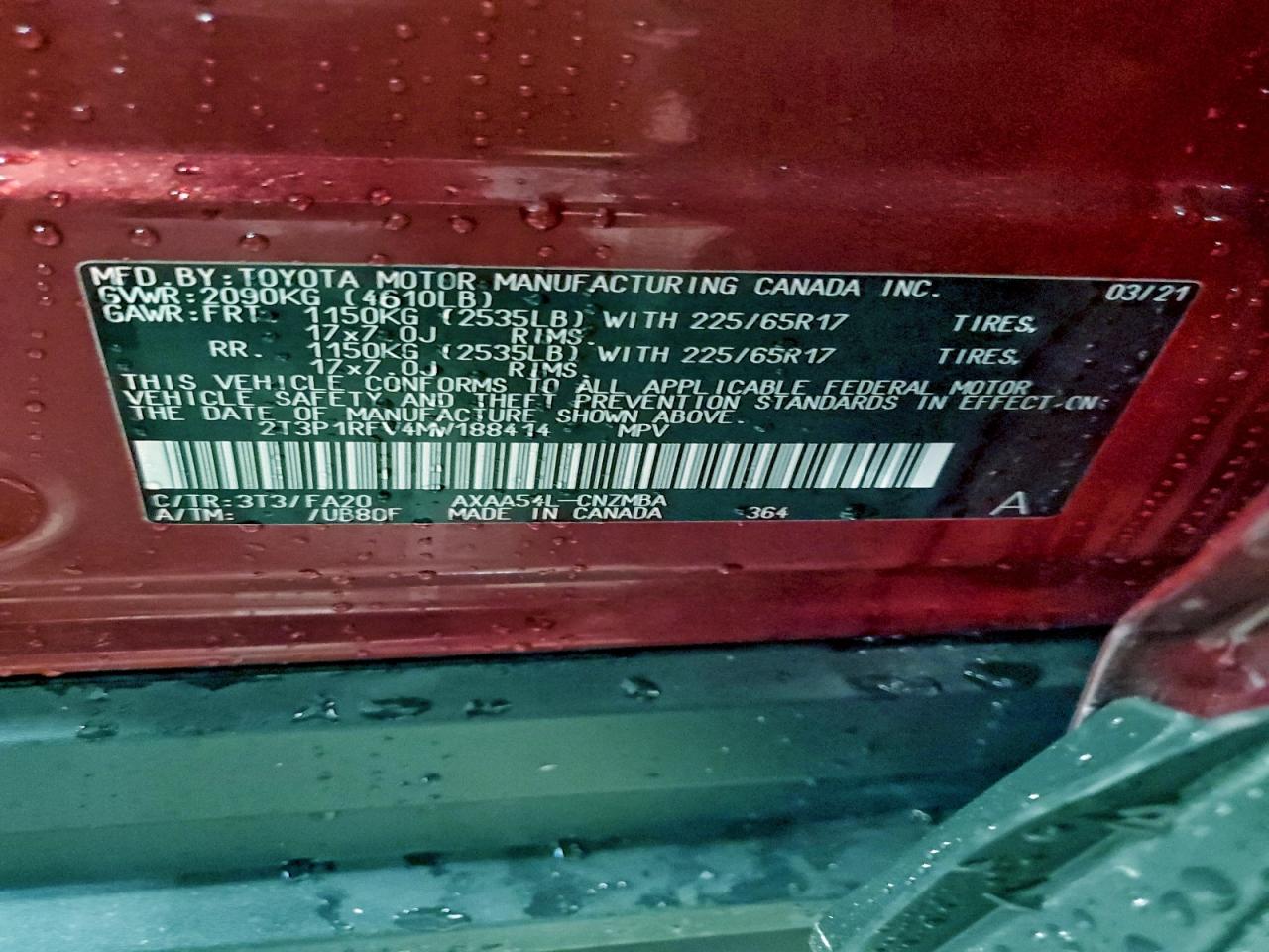 2021 Toyota Rav4 Xle VIN: 2T3P1RFV4MW188414 Lot: 94590045