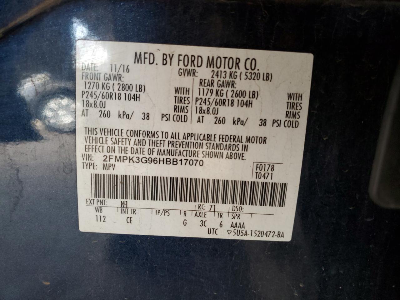 2017 Ford Edge Se VIN: 2FMPK3G96HBB17070 Lot: 90778555