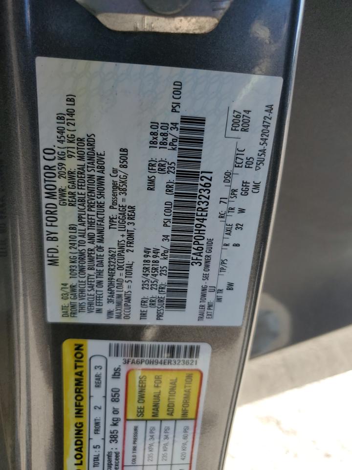 2014 Ford Fusion Se VIN: 3FA6P0H94ER323621 Lot: 91928445