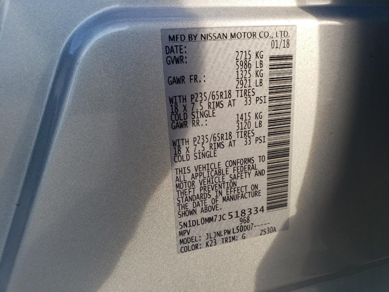 2018 Infiniti Qx60 VIN: 5N1DL0MM7JC518334 Lot: 93002605