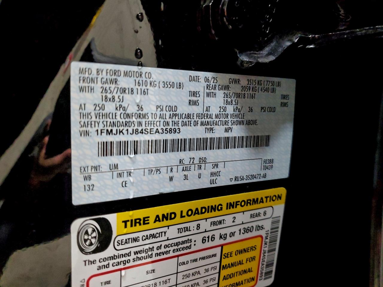 2025 Ford Expedition Max Active VIN: 1FMJK1J84SEA35893 Lot: 93254305