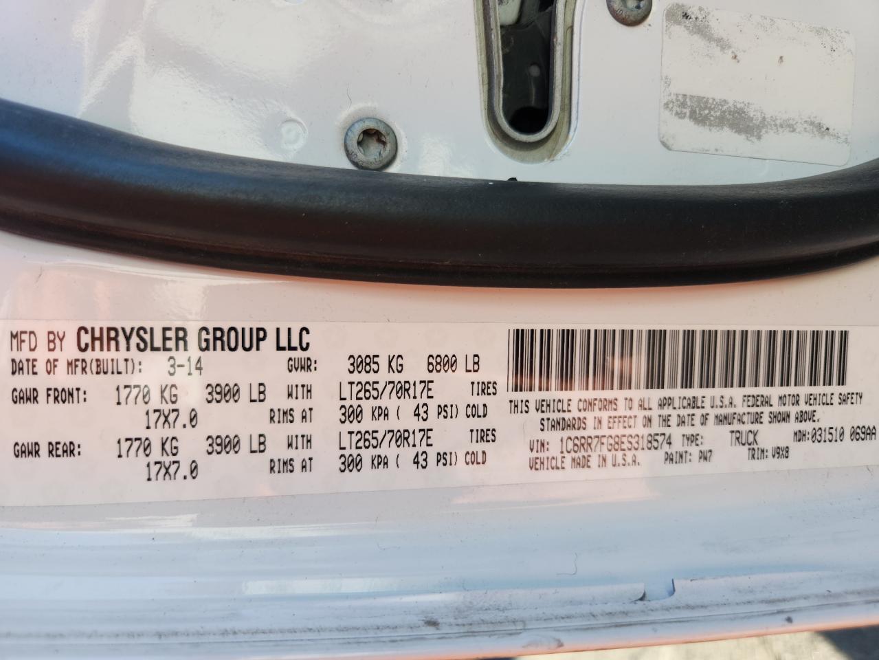 2014 Ram 1500 St VIN: 1C6RR7FG8ES318574 Lot: 93283925