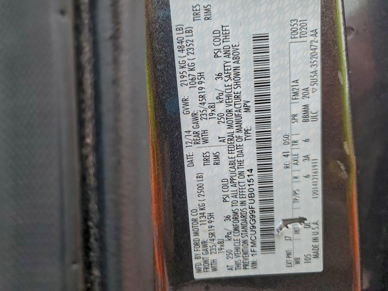 2015 Ford Escape Se VIN: 1FMCU9G99FUB01514 Lot: 93932335