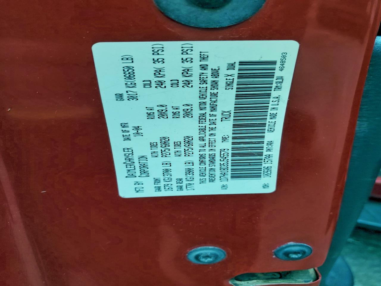 2005 Dodge Ram 1500 St VIN: 1D7HA18D35J545579 Lot: 93417415