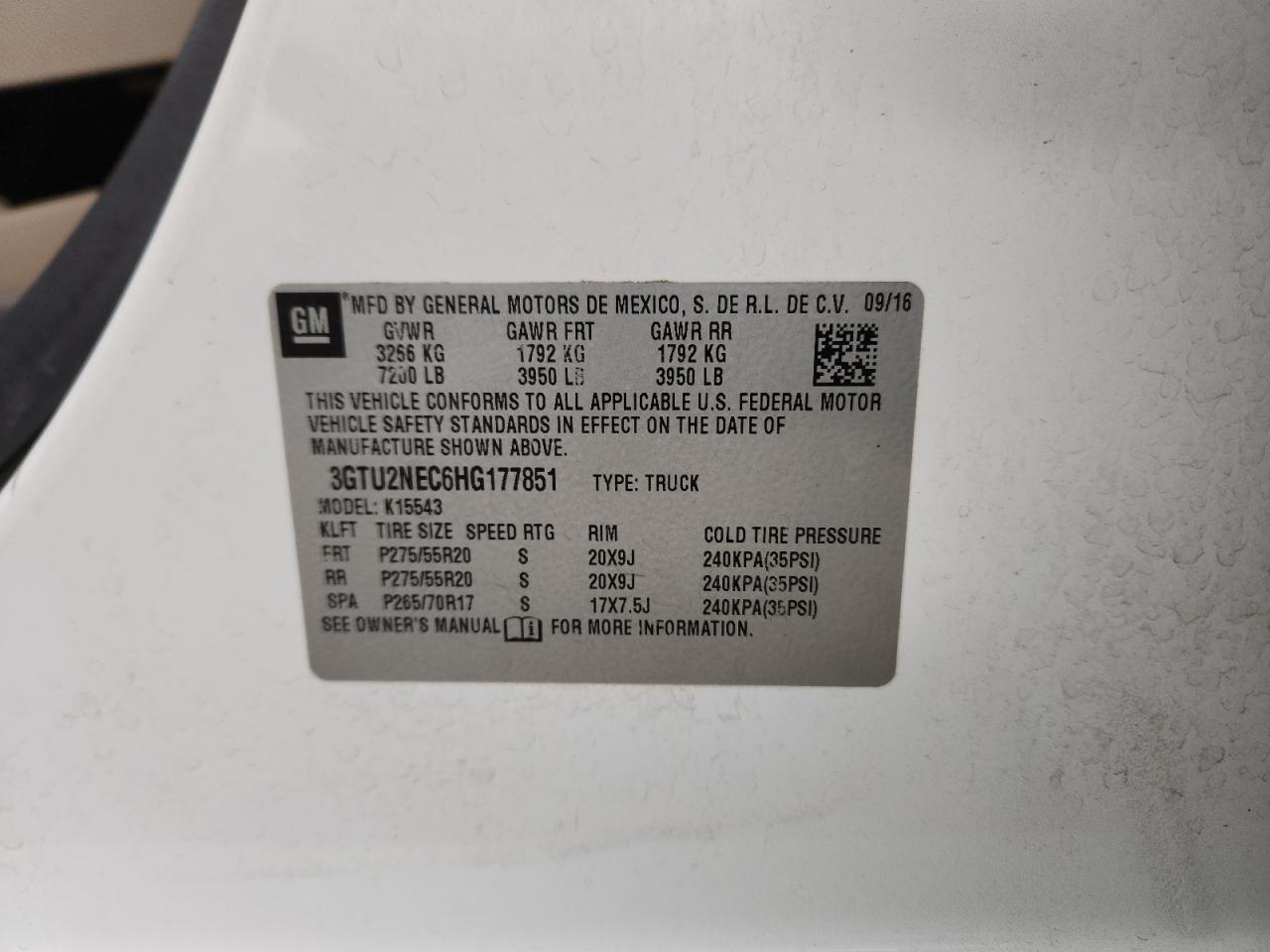 2017 GMC Sierra K1500 Slt VIN: 3GTU2NEC6HG177851 Lot: 93726195