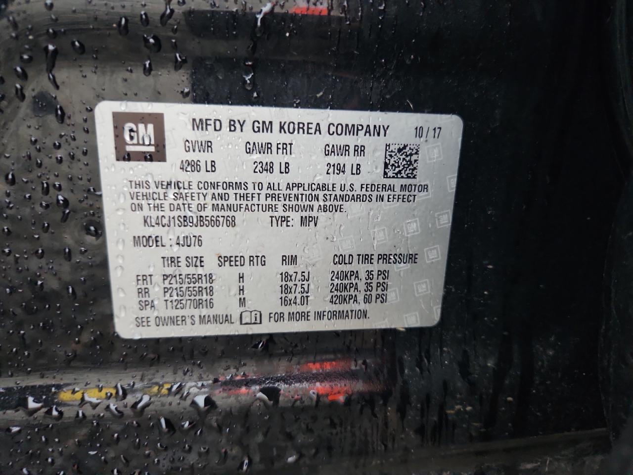 2018 Buick Encore Sport Touring VIN: KL4CJ1SB9JB566768 Lot: 93711255