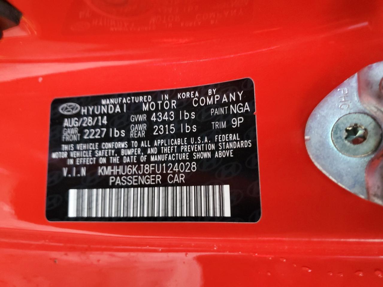 2015 Hyundai Genesis Coupe 3.8L VIN: KMHHU6KJ8FU124028 Lot: 92661075