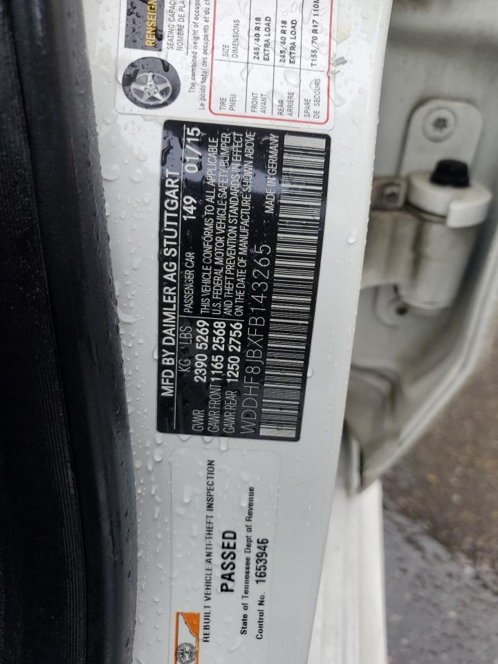 2015 Mercedes-Benz E 350 4Matic VIN: WDDHF8JBXFB143265 Lot: 93859665