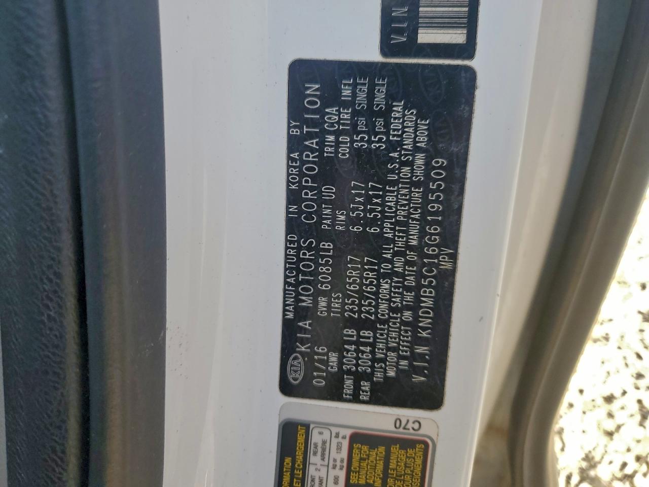 2016 Kia Sedona Lx VIN: KNDMB5C16G6195509 Lot: 94046145