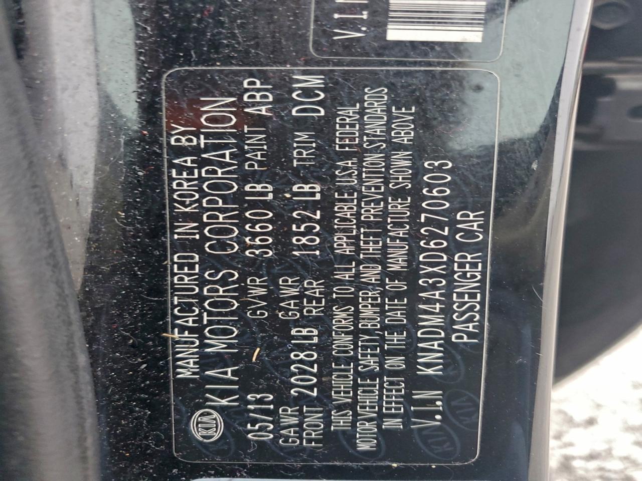 2013 Kia Rio Lx VIN: KNADM4A3XD6270603 Lot: 94103835