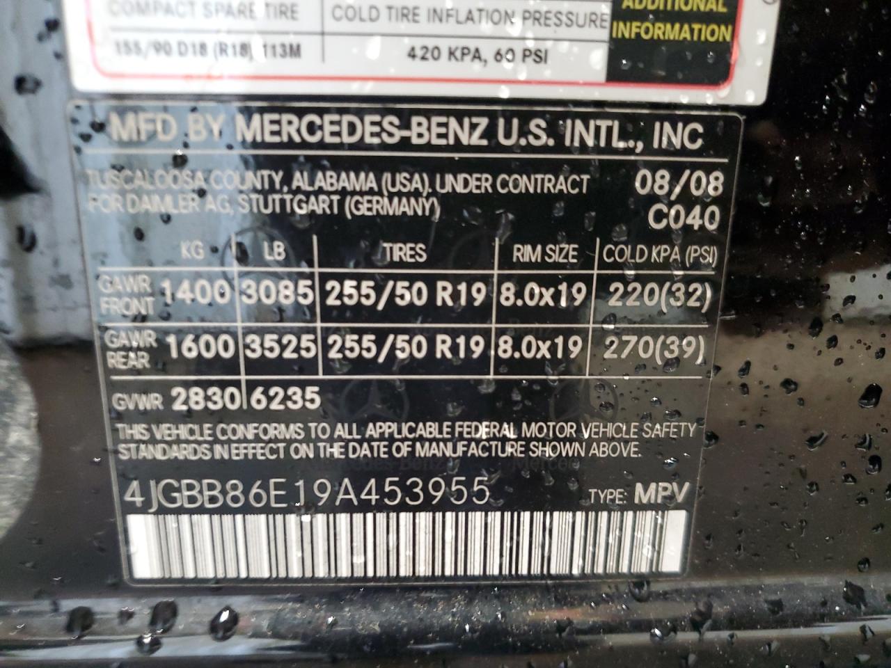 2009 Mercedes-Benz Ml 350 VIN: 4JGBB86E19A453955 Lot: 92813095