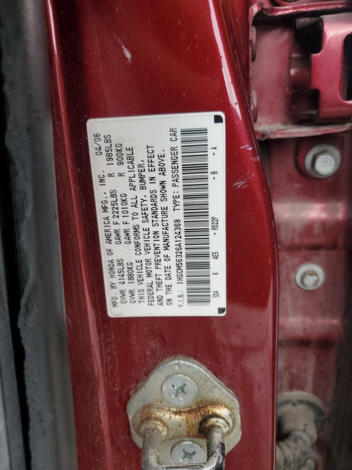 2006 Honda Accord Se VIN: 1HGCM56326A124369 Lot: 94048285