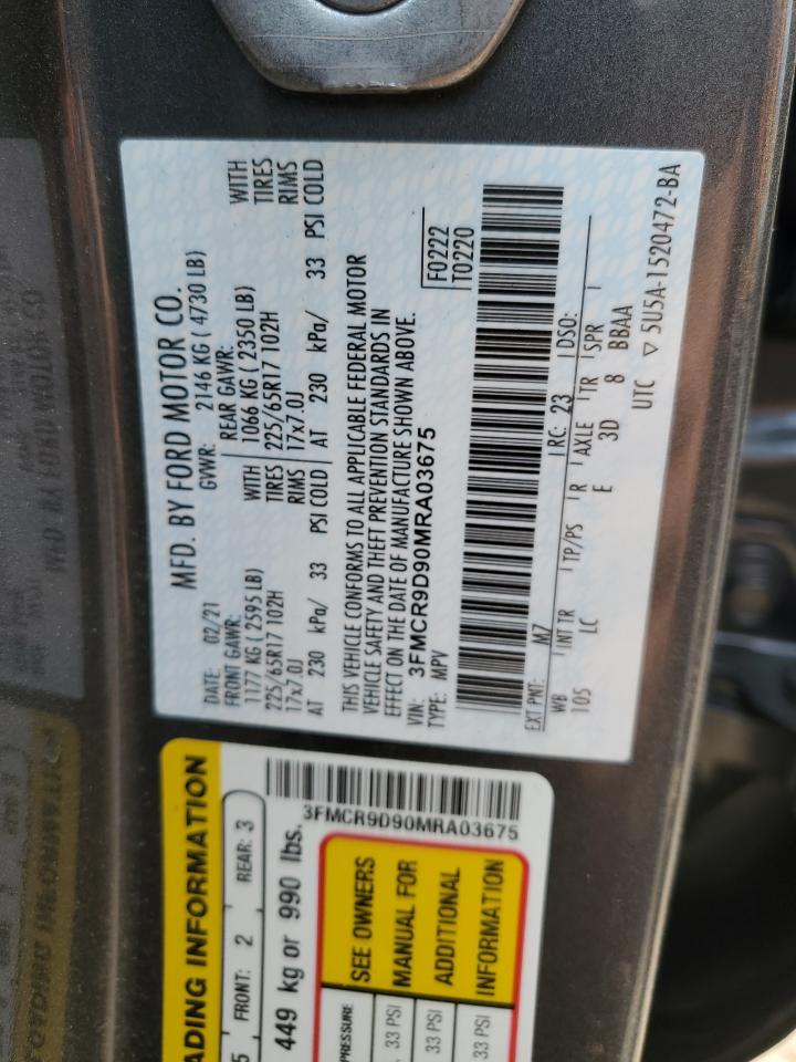 2021 Ford Bronco Sport Badlands VIN: 3FMCR9D90MRA03675 Lot: 91318495