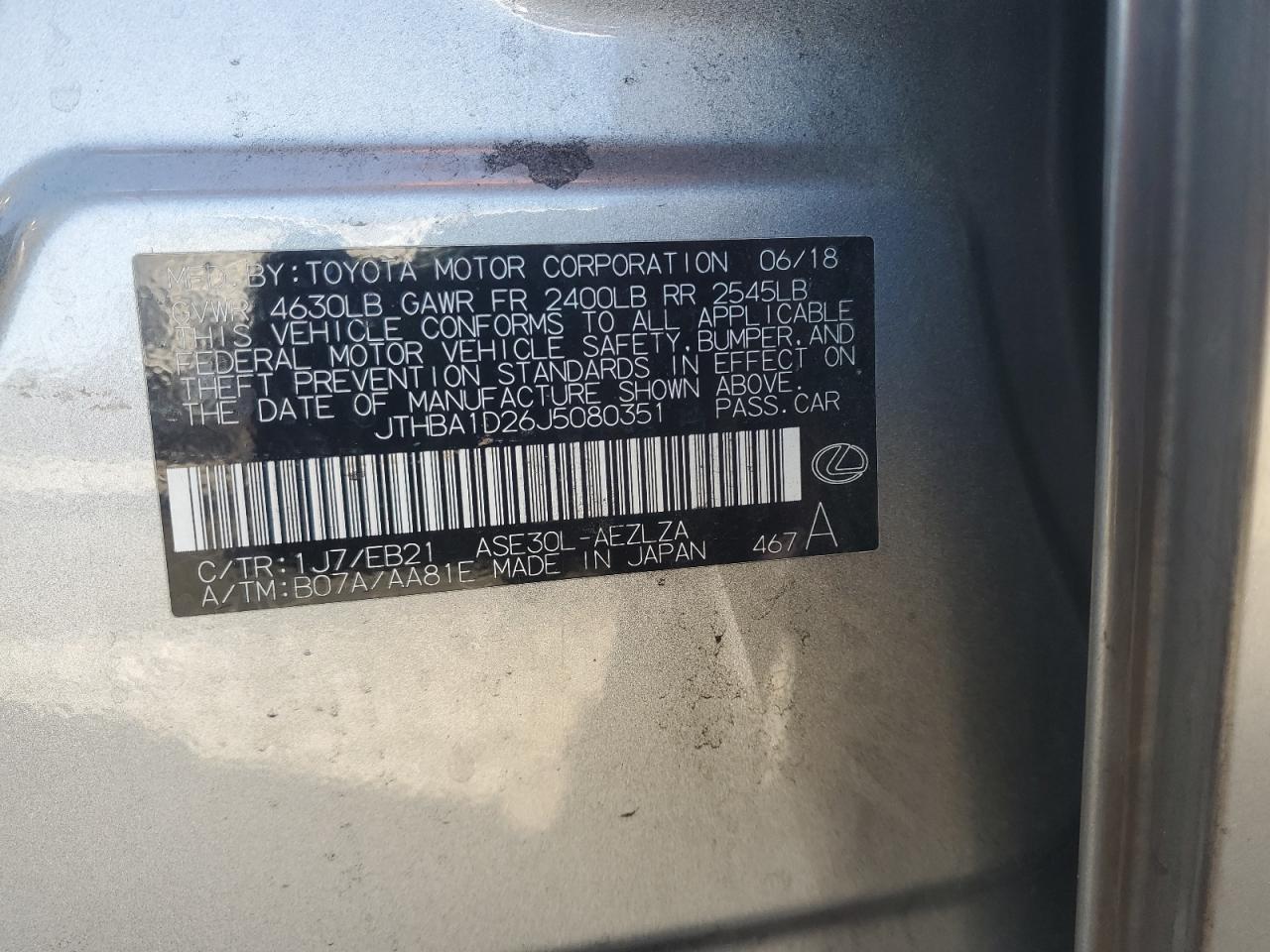 2018 Lexus Is 300 VIN: JTHBA1D26J5080351 Lot: 90848525