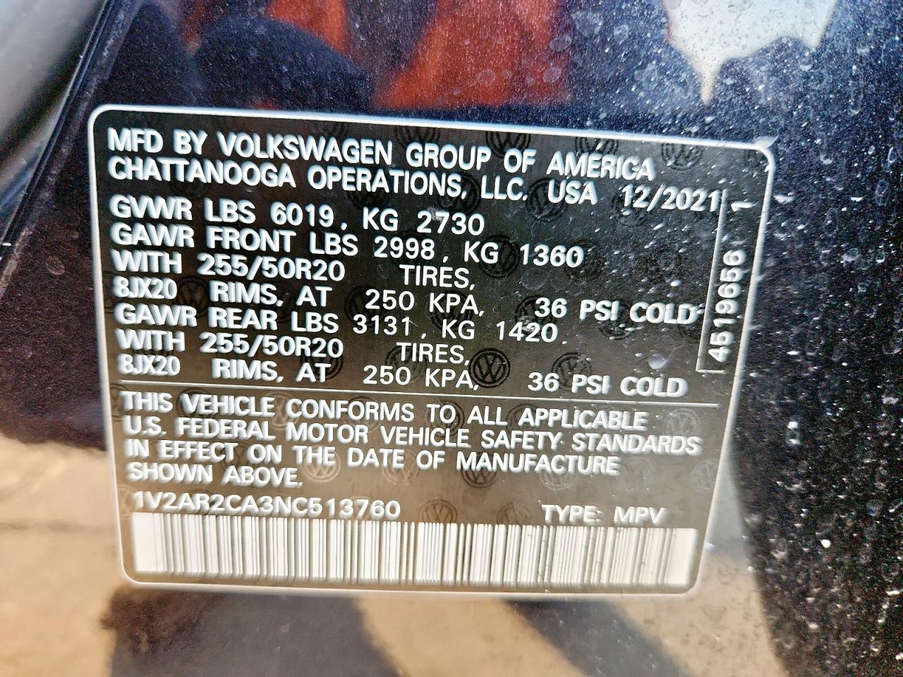 2022 Volkswagen Atlas Sel R-Line VIN: 1V2AR2CA3NC513760 Lot: 91146155