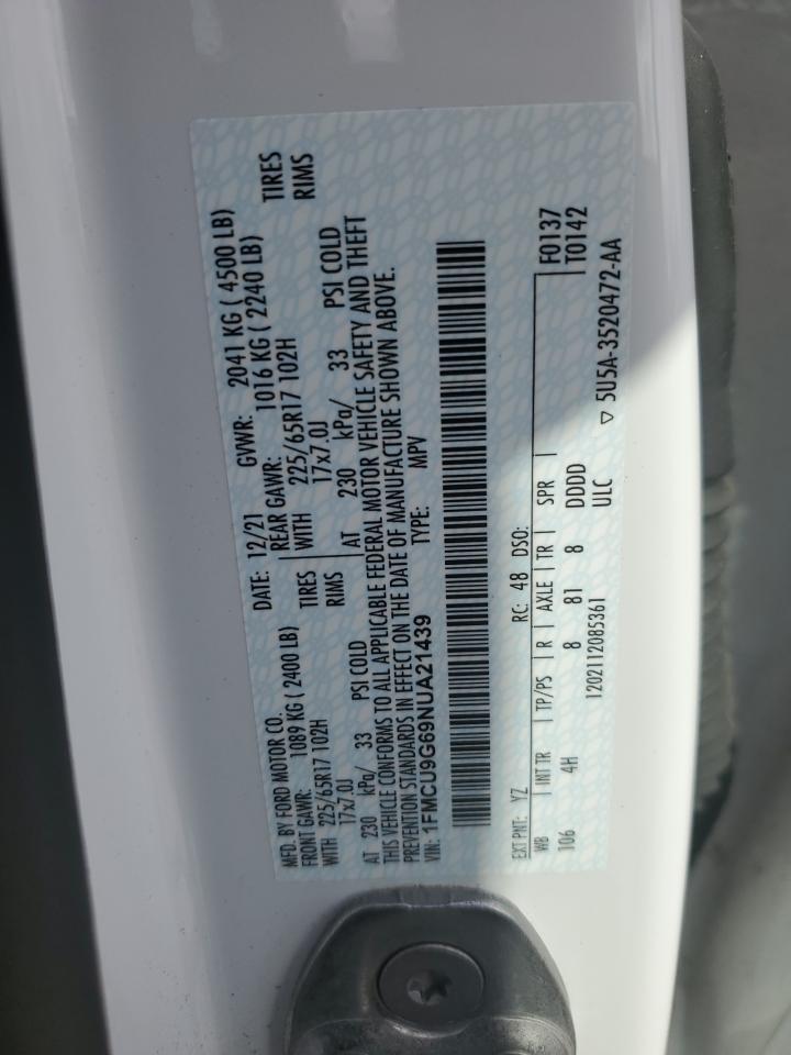 2022 Ford Escape Se VIN: 1FMCU9G69NUA21439 Lot: 93333625