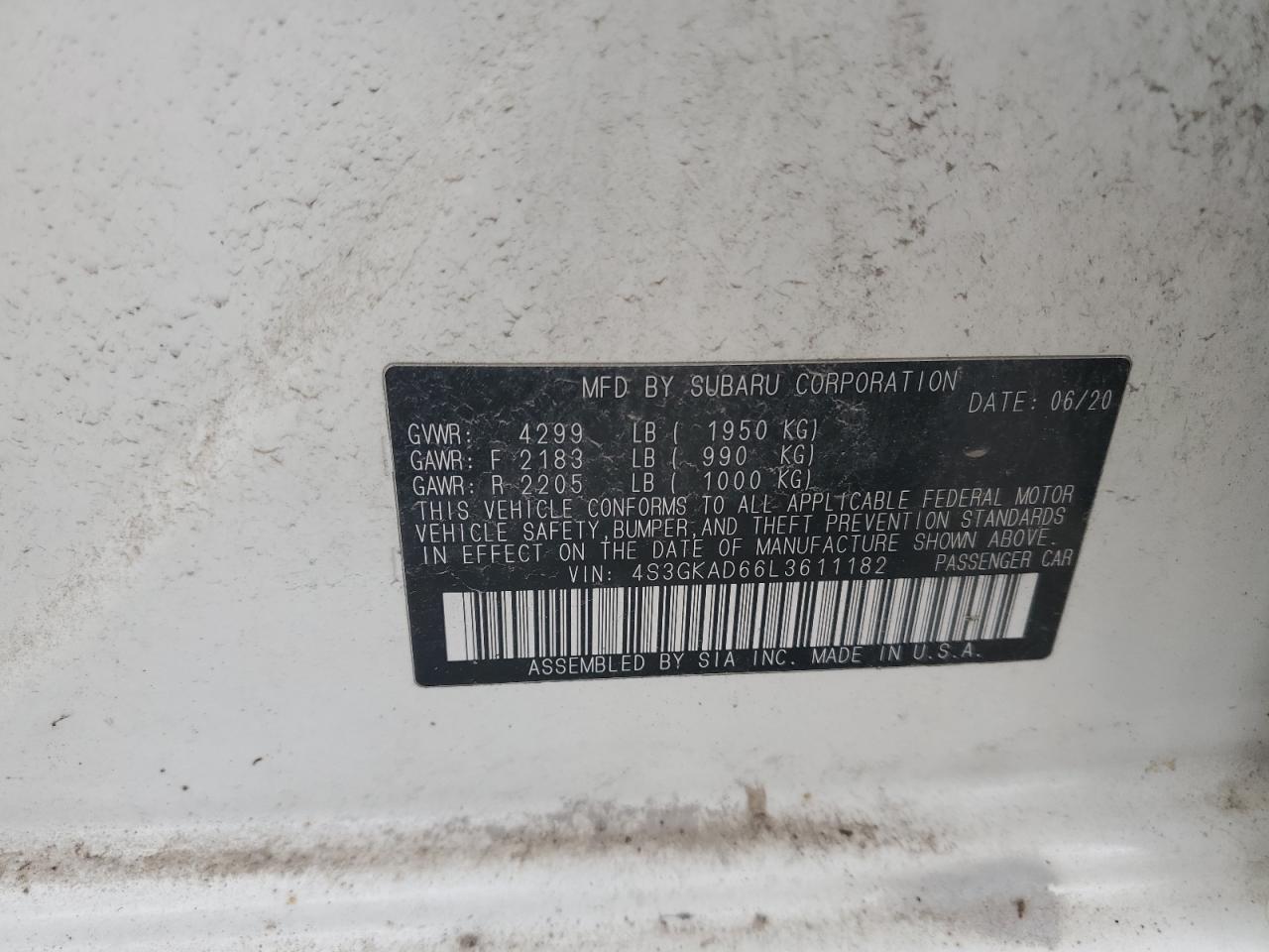 2020 Subaru Impreza Premium VIN: 4S3GKAD66L3611182 Lot: 92793615