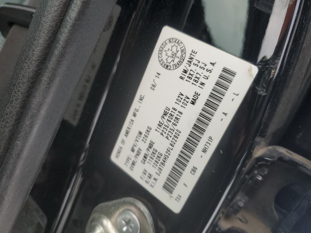 2015 Acura Rdx Technology VIN: 5J8TB4H52FL802900 Lot: 92097515