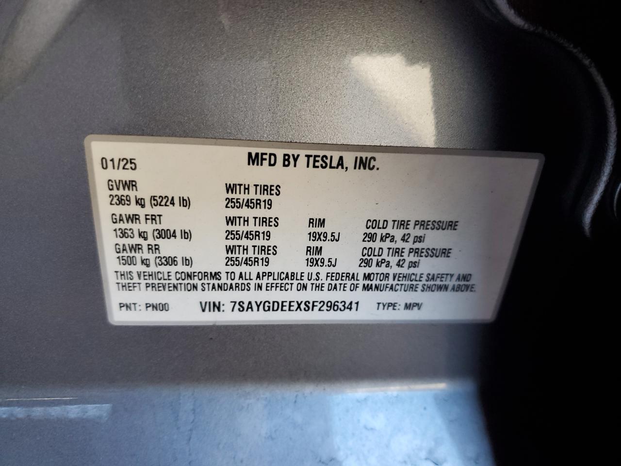 2025 Tesla Model Y VIN: 7SAYGDEEXSF296341 Lot: 91134115