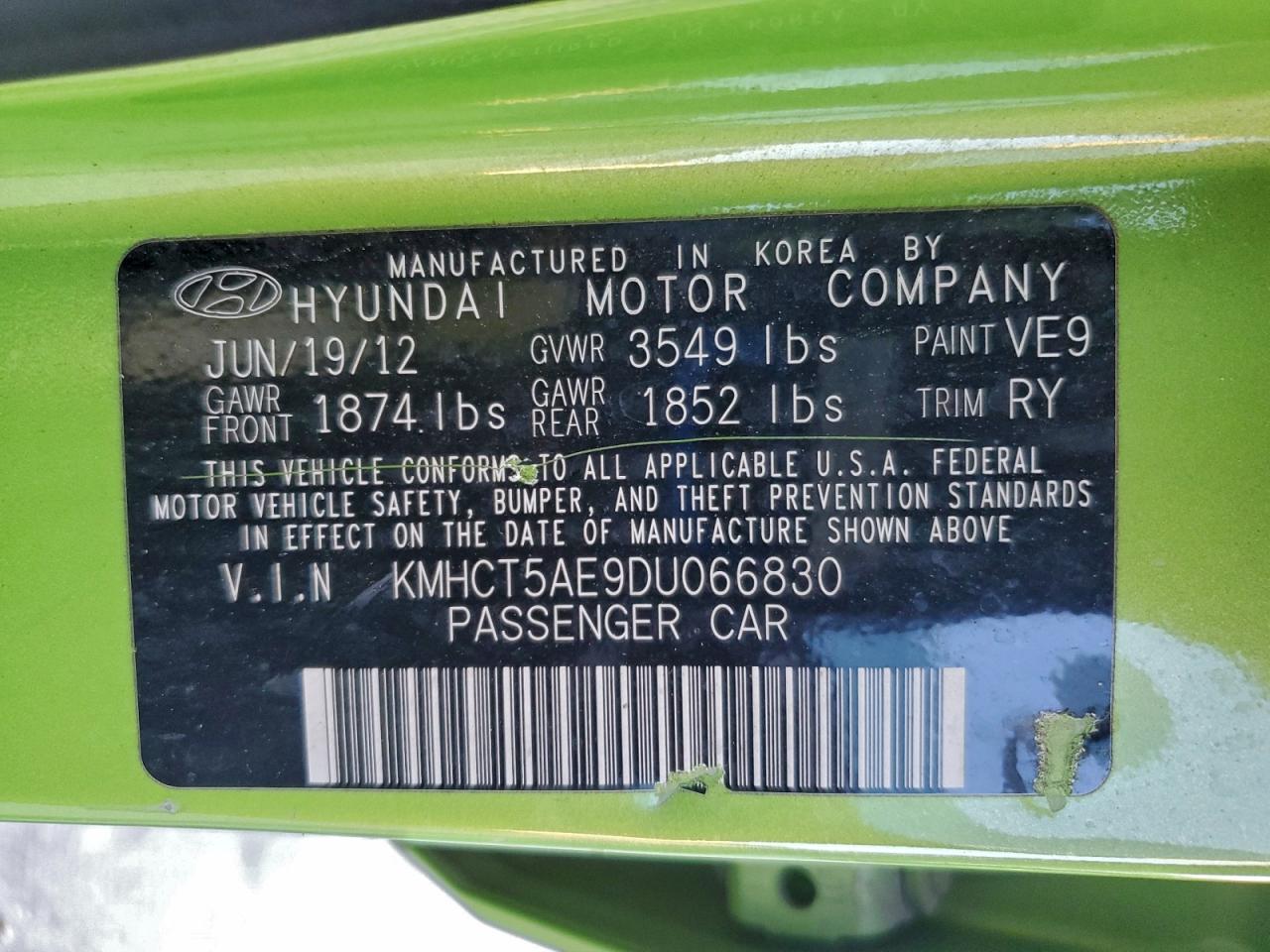 2013 Hyundai Accent Gls VIN: KMHCT5AE9DU066830 Lot: 92352765