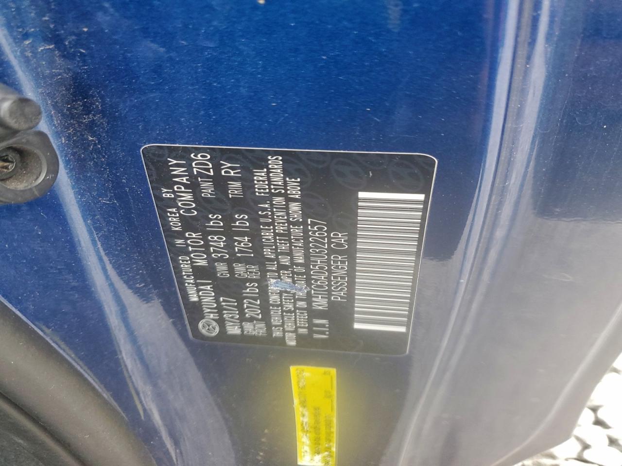 2017 Hyundai Veloster VIN: KMHTC6AD5HU322657 Lot: 94101415