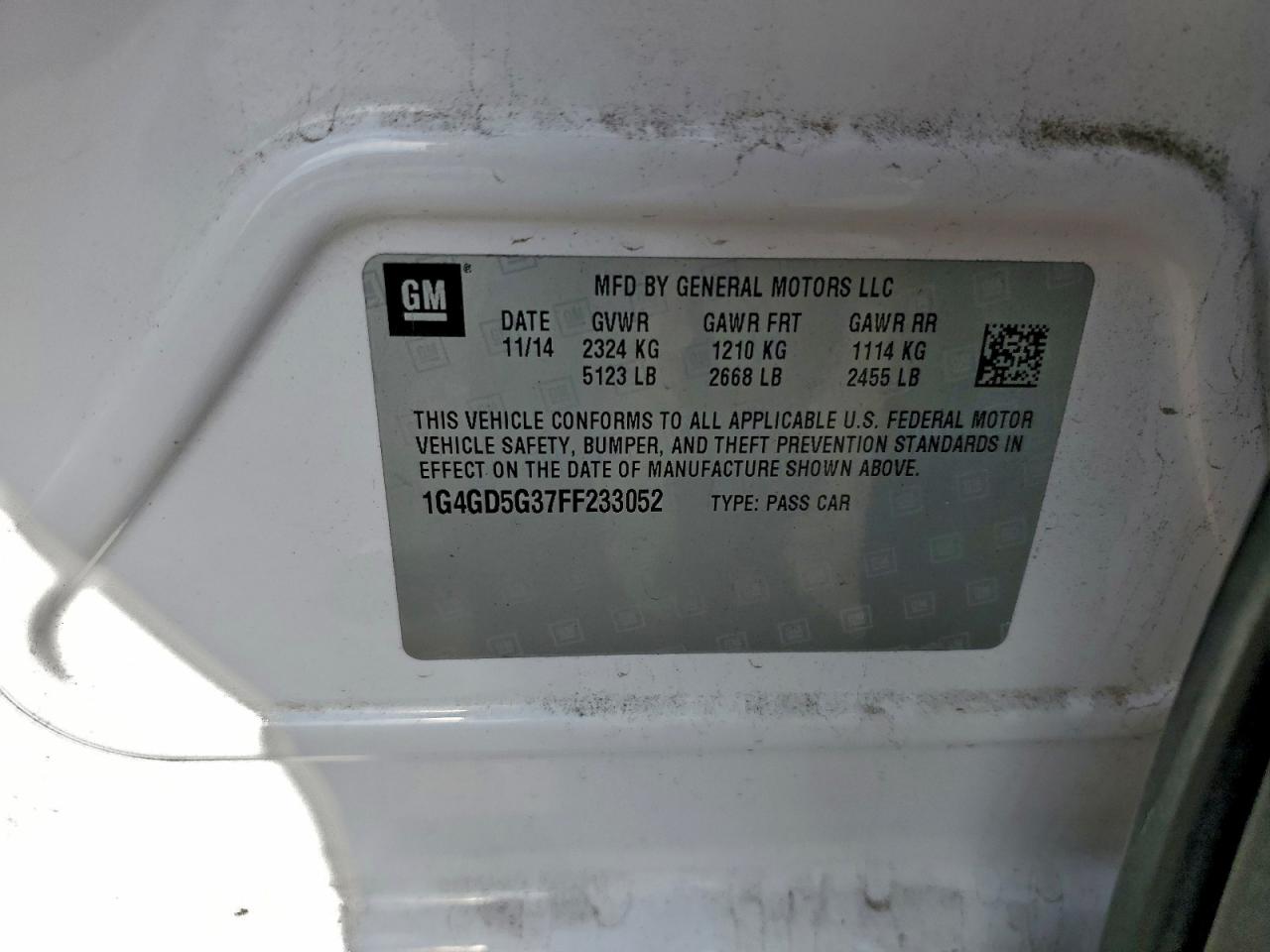 2015 Buick Lacrosse Premium VIN: 1G4GD5G37FF233052 Lot: 93720795