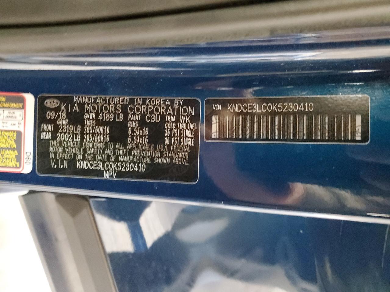 2019 Kia Niro Touring VIN: KNDCE3LC0K5230410 Lot: 92495825