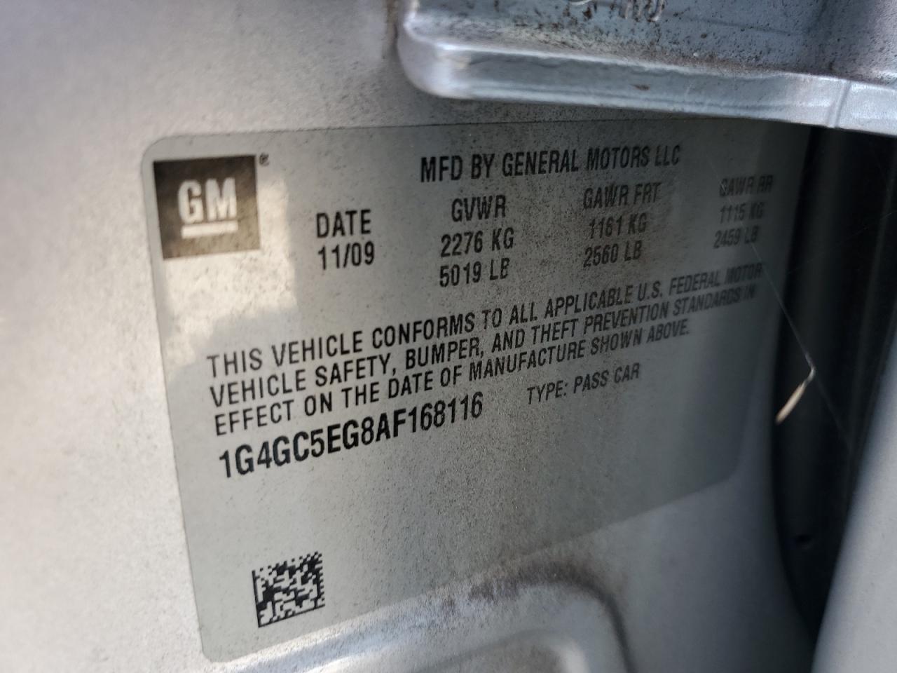 2010 Buick Lacrosse Cxl VIN: 1G4GC5EG8AF168116 Lot: 91070845