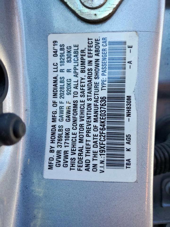 2019 Honda Civic Lx VIN: 19XFC2F64KE037636 Lot: 91632495