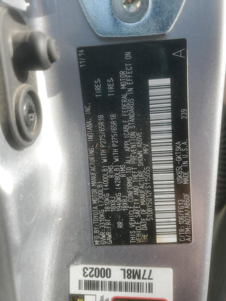 2015 Toyota Sequoia Sr5 VIN: 5TDBY5G12FS115055 Lot: 90773185