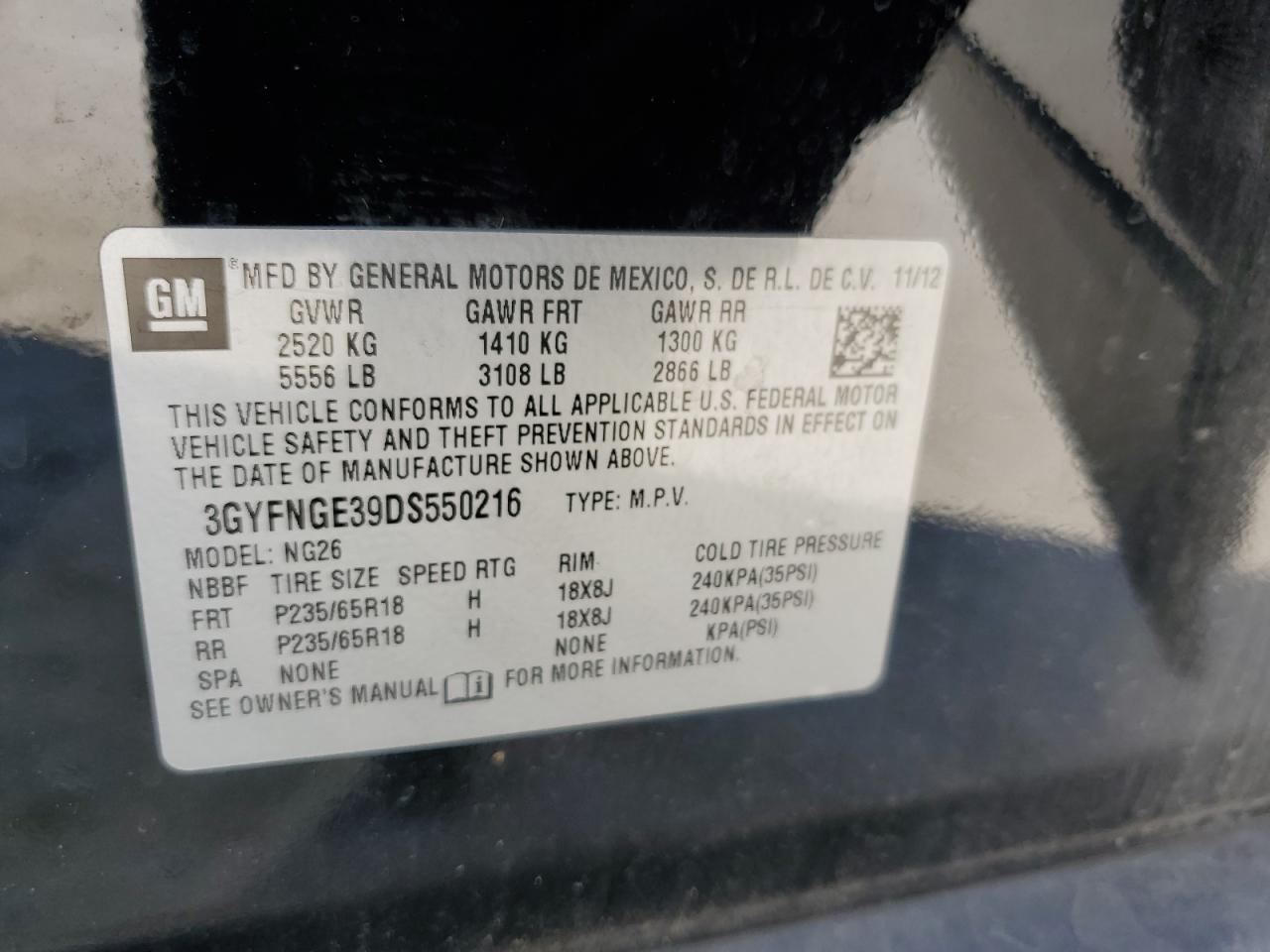 2013 Cadillac Srx Luxury Collection VIN: 3GYFNGE39DS550216 Lot: 93039465