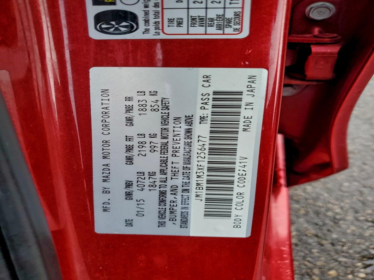 2015 Mazda 3 Grand Touring VIN: JM1BM1M3XF1256477 Lot: 94288325