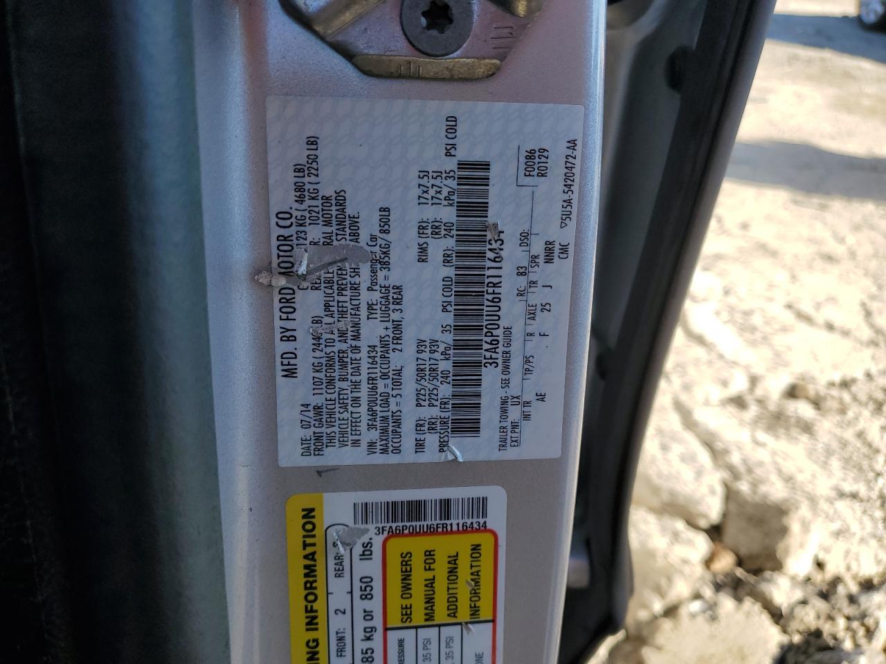 2015 Ford Fusion S Hybrid VIN: 3FA6P0UU6FR116434 Lot: 91500965