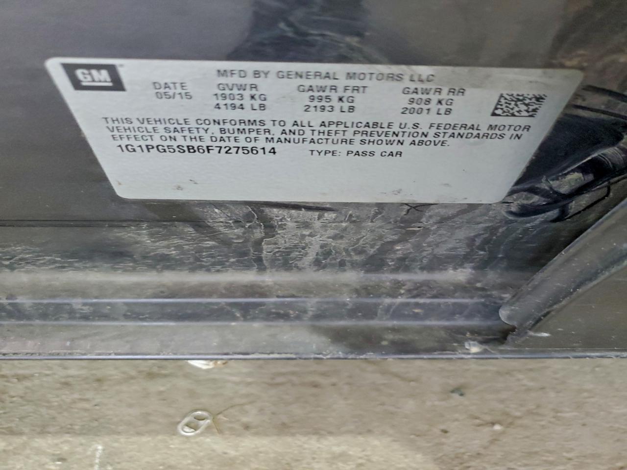 2015 Chevrolet Cruze Ltz VIN: 1G1PG5SB6F7275614 Lot: 93725565