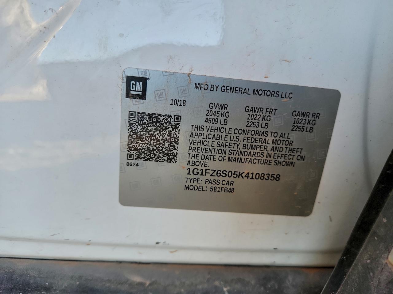 2019 Chevrolet Bolt Ev Premier VIN: 1G1FZ6S05K4108358 Lot: 94254275