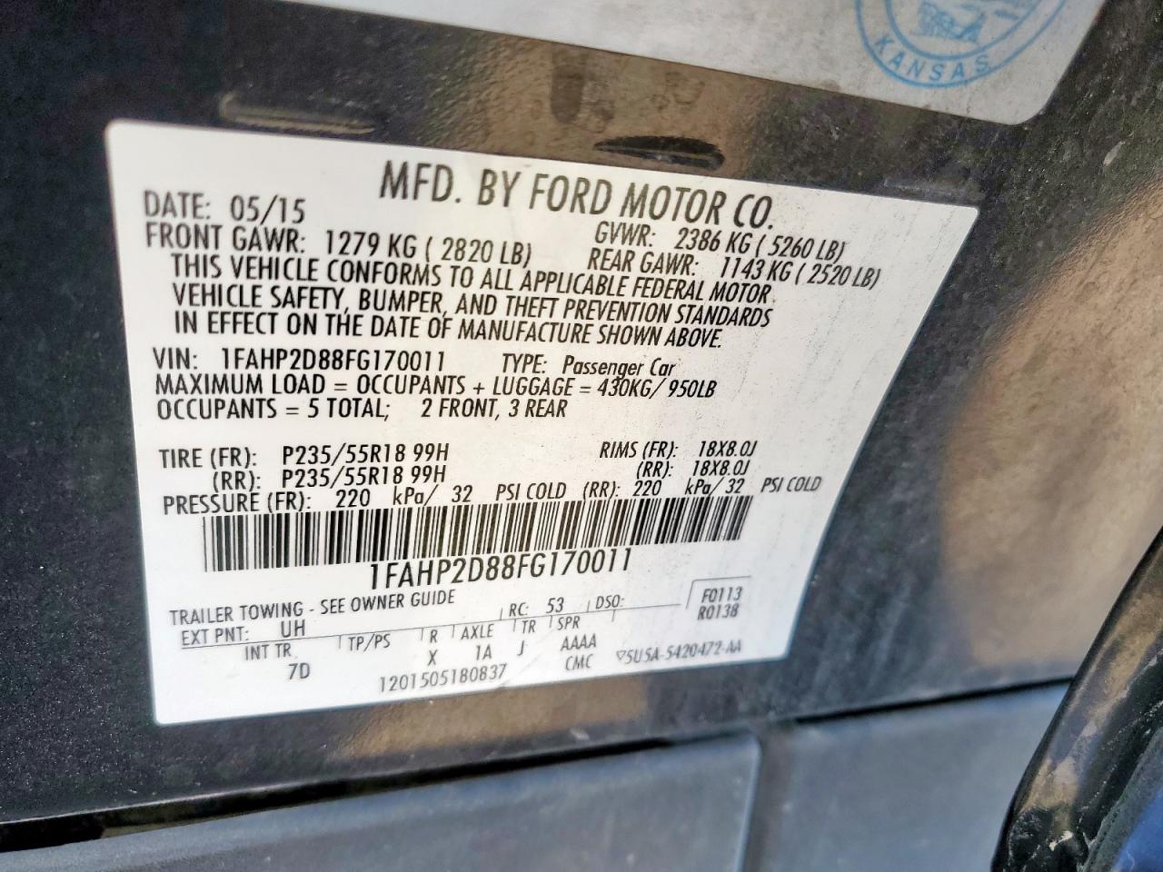 2015 Ford Taurus Se VIN: 1FAHP2D88FG170011 Lot: 91198115