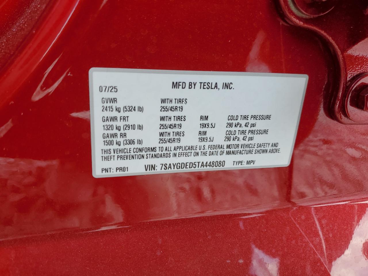 2026 Tesla Model Y VIN: 7SAYGDED5TA448080 Lot: 93402835