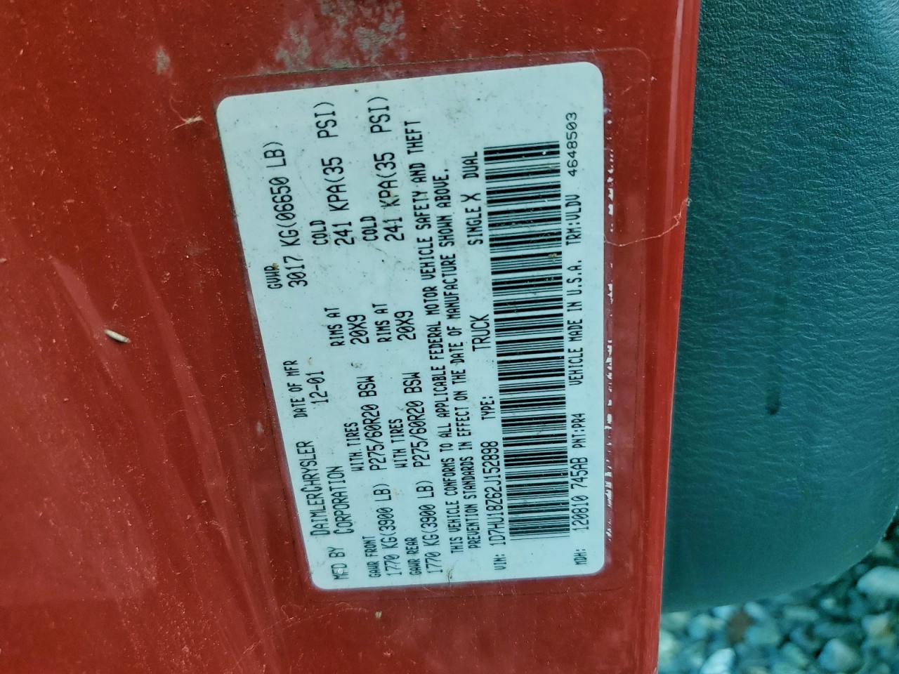 2002 Dodge Ram 1500 VIN: 1D7HU18Z62J52898 Lot: 94442955