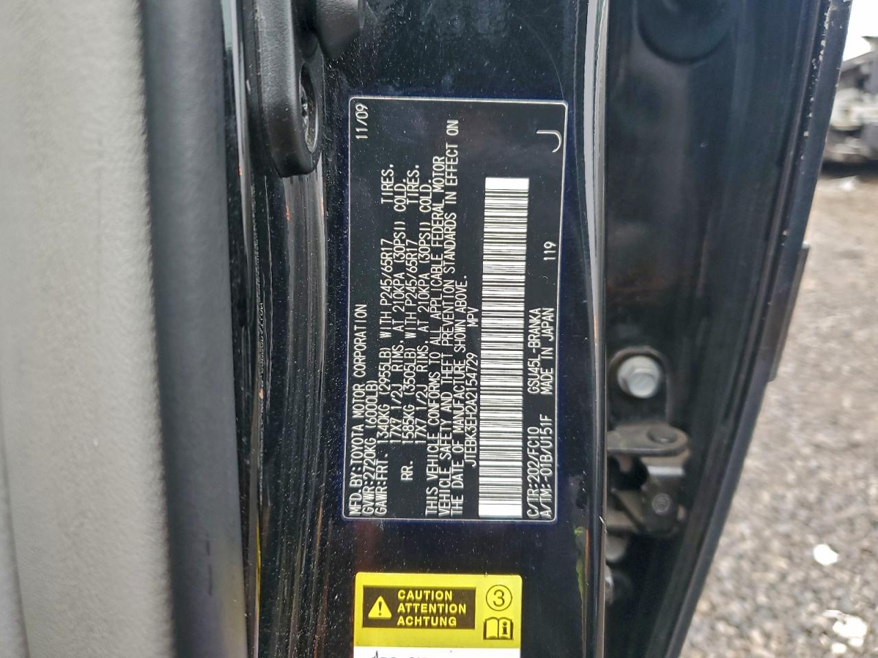 2010 Toyota Highlander VIN: JTEBK3EH2A2154729 Lot: 92987755