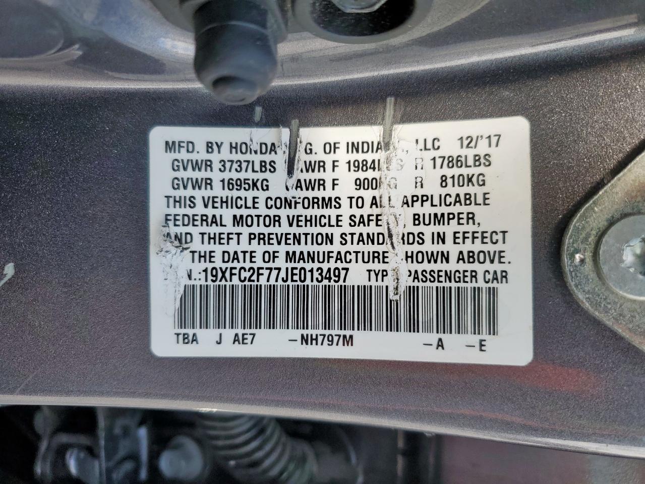 2018 Honda Civic Ex VIN: 19XFC2F77JE013497 Lot: 92830345