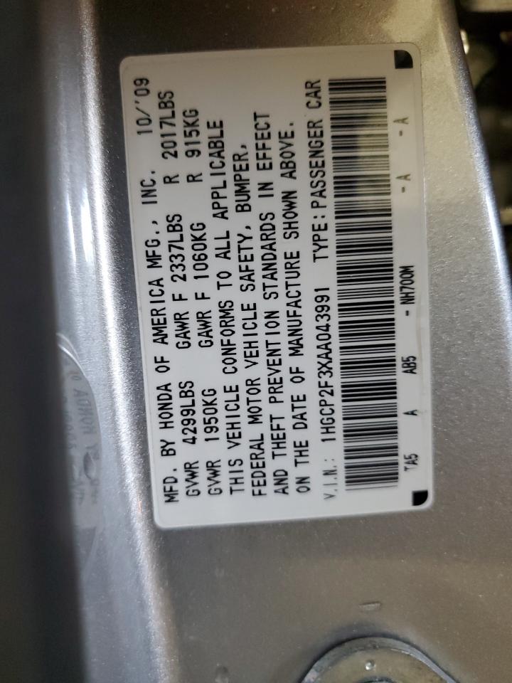 2010 Honda Accord Lx VIN: 1HGCP2F3XAA043991 Lot: 92310435