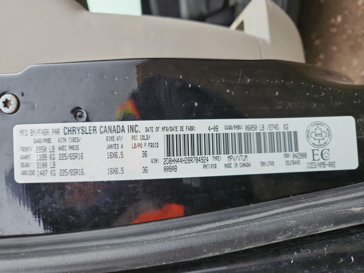 2008 Dodge Grand Caravan Se VIN: 2D8HN44H28R784924 Lot: 93255395