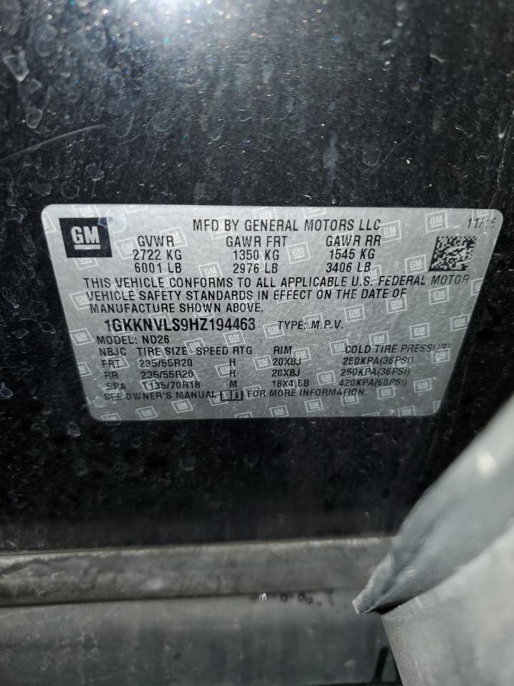 2017 GMC Acadia All Terrain VIN: 1GKKNVLS9HZ194463 Lot: 92014585