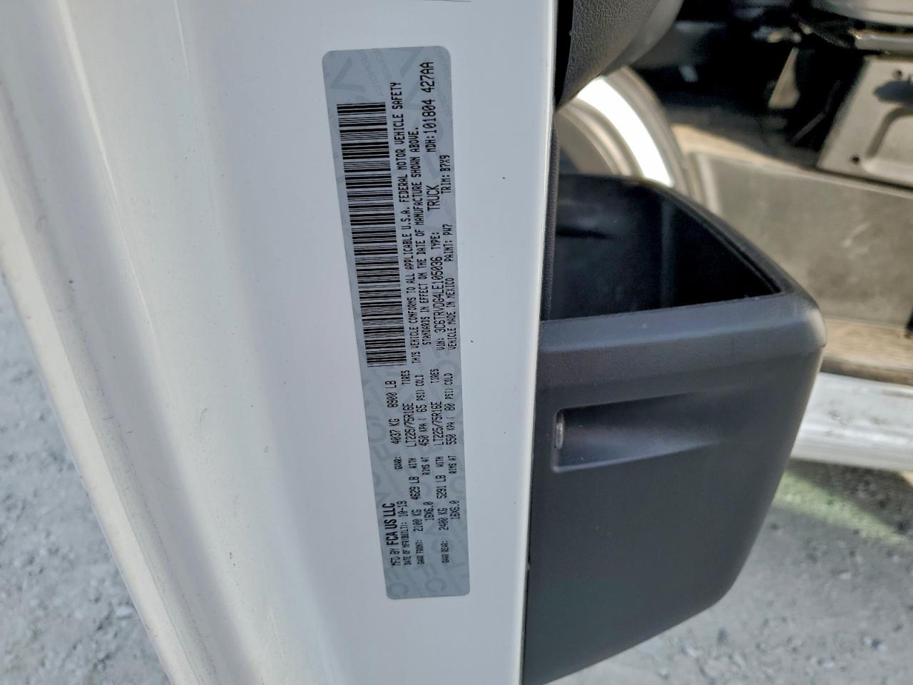 2020 Ram Promaster 2500 2500 High VIN: 3C6TRVDG4LE105036 Lot: 94226255