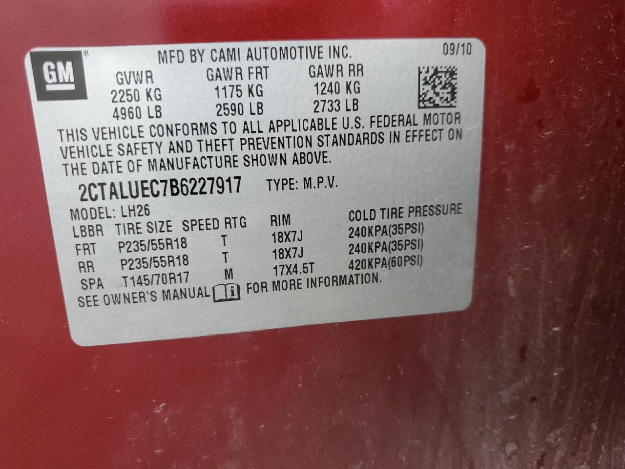 2011 GMC Terrain Slt VIN: 2CTALUEC7B6227917 Lot: 91500135