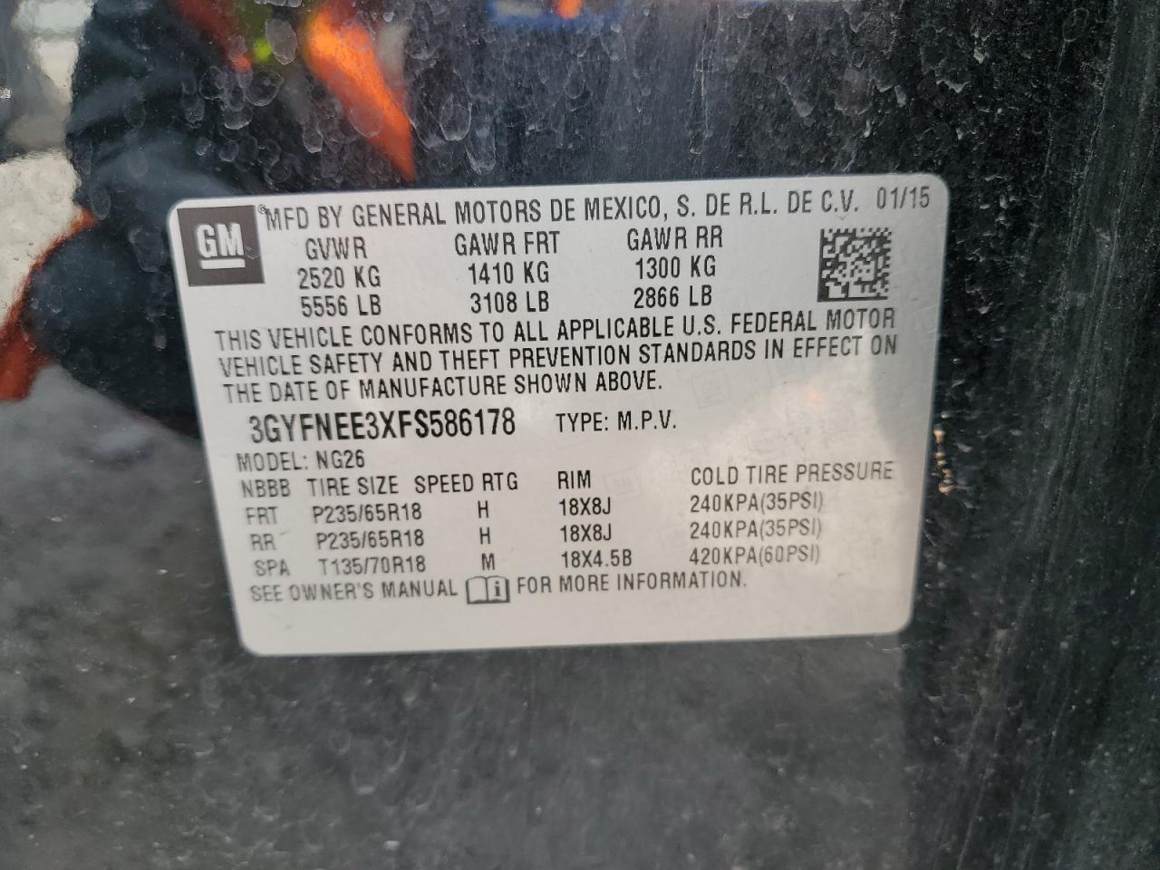 2015 Cadillac Srx Luxury Collection VIN: 3GYFNEE3XFS586178 Lot: 92933705