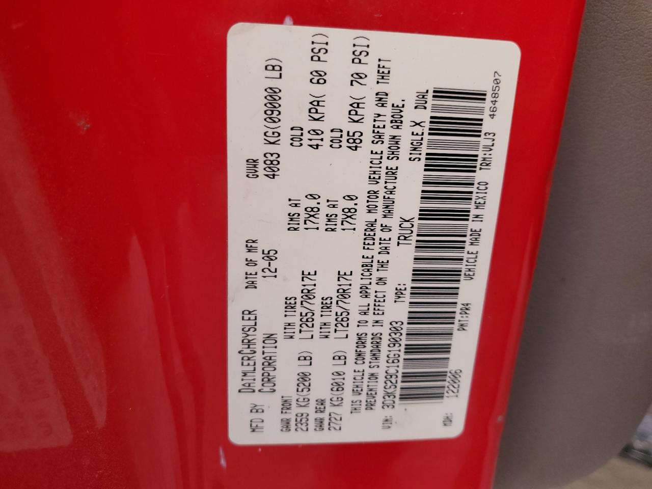 2006 Dodge Ram 2500 VIN: 3D3KS29C16G190303 Lot: 91324125