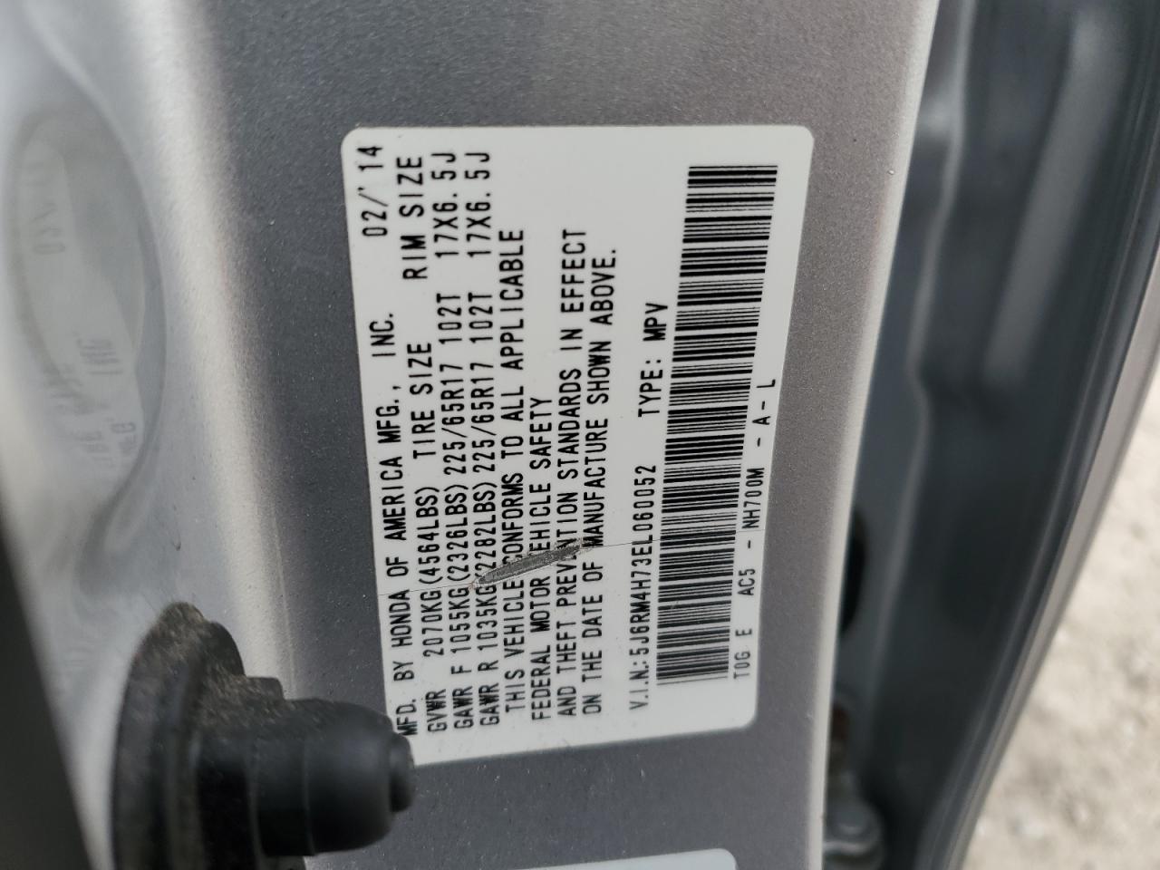 2014 Honda Cr-V Exl VIN: 5J6RM4H73EL060052 Lot: 91330455