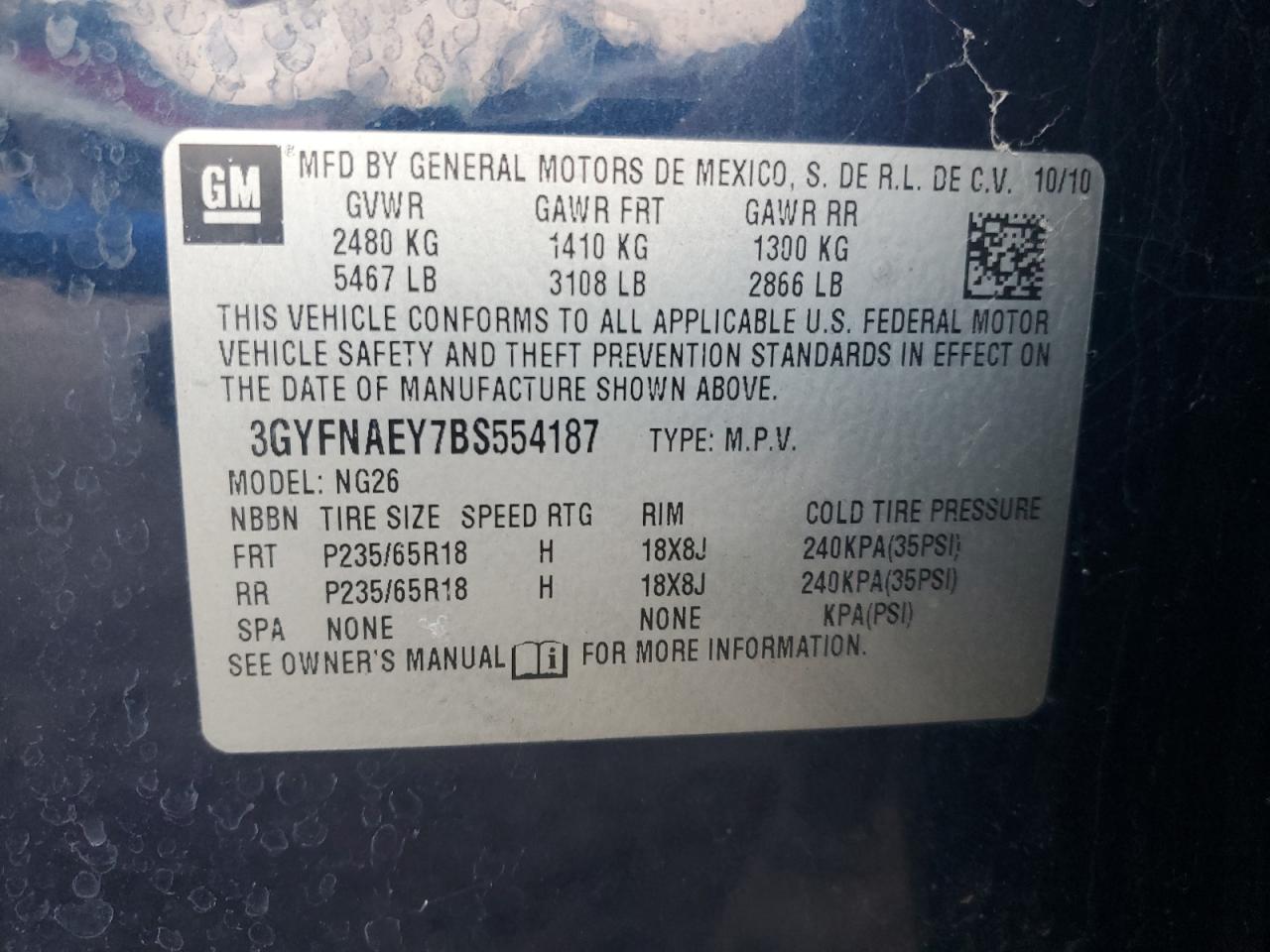 2011 Cadillac Srx Luxury Collection VIN: 3GYFNAEY7BS554187 Lot: 92799265